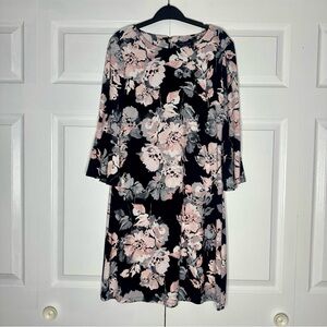 Tommy Hilfiger Black and Pink Floral Bell Sleeve Dress  Women’s 10